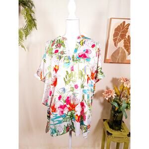 Natori Women's Fish Floral Multi-Colored Blouse Tunic XL